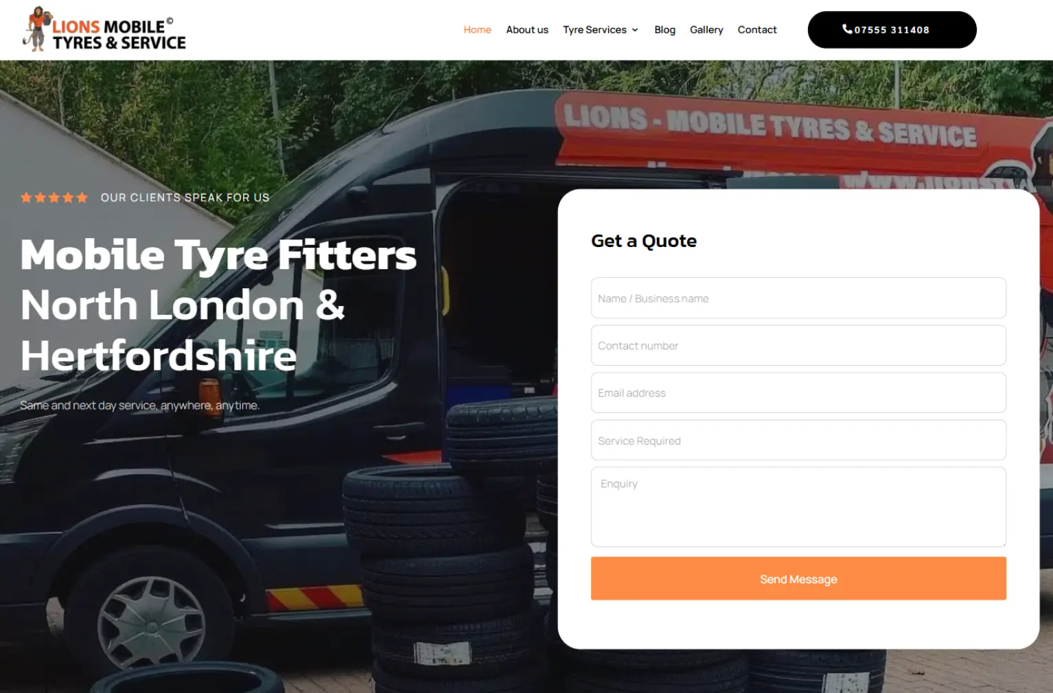 Lions Mobile Tyres and Service website