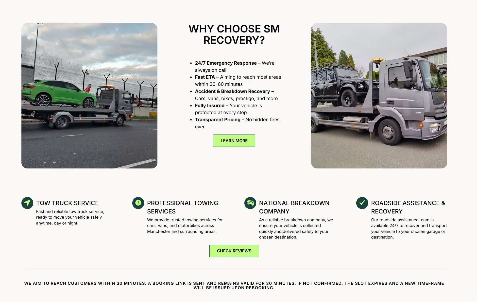 SM Recovery website layout from the approved project case study